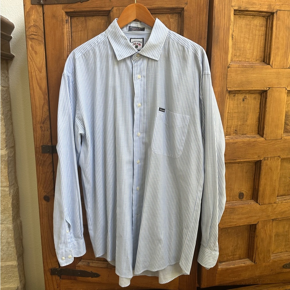 Men’s Faconnable blue and white striped button down shirt size XL